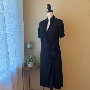 Black, ruffled collar wrap tie dress
